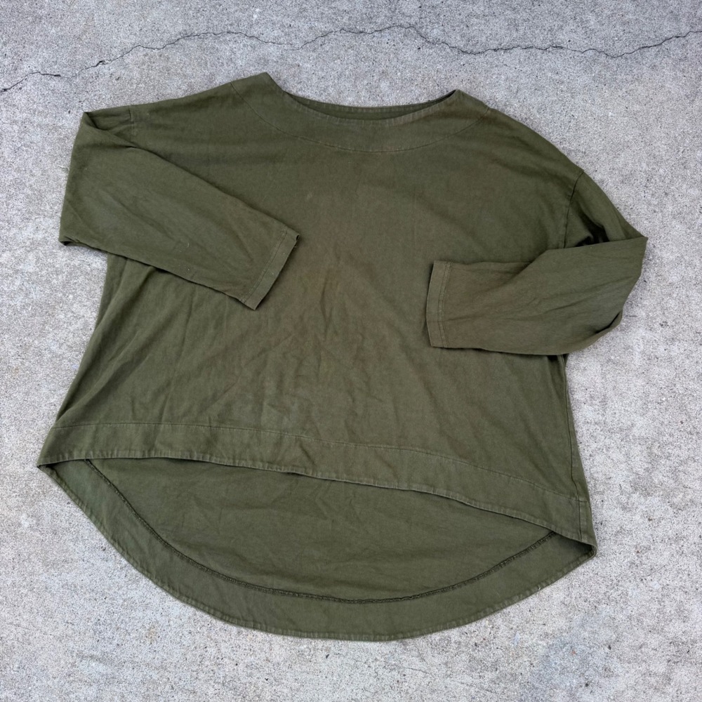 Bryn Walker Top Womens OS Green Cotton High Low Hem Lagenlook Made in USA Casual